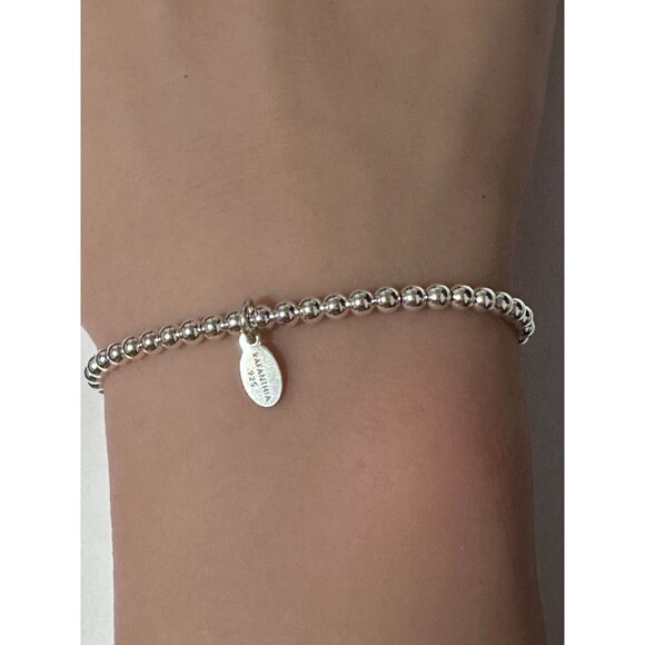 925 Sterling Silver Beaded Stretch Stacking Bracelet Minimalist 3mm Beads - Picture 2 of 2